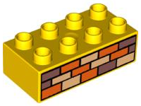 Duplo, Brick 2 x 4 with Orange, Sand Red, and Tan Bricks Pattern