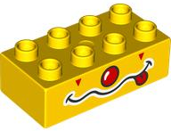Duplo, Brick 2 x 4 with Red Clown Nose and Mouth with Red Tongue Pattern