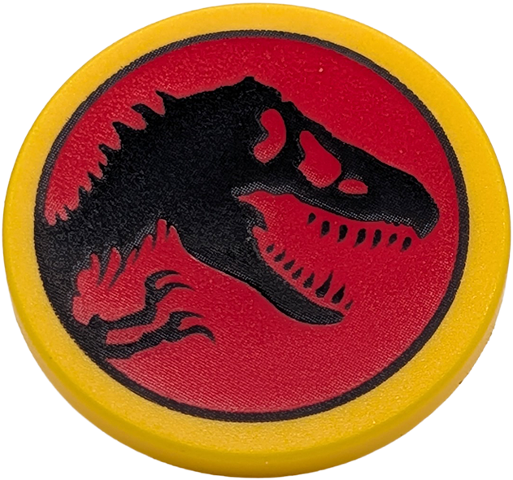 Road Sign 2 x 2 Round with Clip with Black Dinosaur on Red Background (Jurassic Park Logo) Pattern
