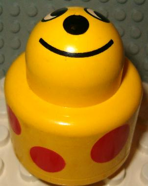 Primo Brick, Round Rattle 1 x 1 with Face and Red Spots Pattern