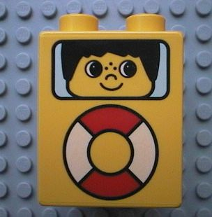 Duplo, Brick 2 x 2 x 2 with Life Preserver and Face in Window Pattern