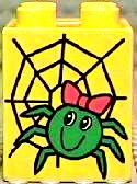 Duplo, Brick 2 x 2 x 2 with Green Spider with Red Bow on Web Pattern