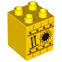 Duplo, Brick 2 x 2 x 2 with Sunflower and Two Arrows Pattern