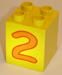 Duplo, Brick 2 x 2 x 2 with Number 2 Orange Pattern
