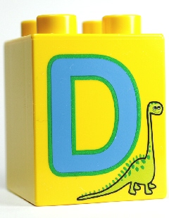 Duplo, Brick 2 x 2 x 2 with Letter D and Dinosaur Pattern