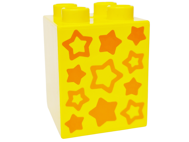 Duplo, Brick 2 x 2 x 2 with Orange Stars Pattern