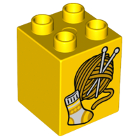 Duplo, Brick 2 x 2 x 2 with Yarn, Knitting Needles And Sock Pattern