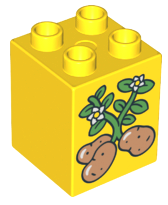 Duplo, Brick 2 x 2 x 2 with Three Potatoes with Vines and Flowers Pattern
