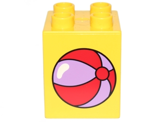 Duplo, Brick 2 x 2 x 2 with Medium Lavender and Red Beach Ball Pattern (10845)