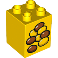 Duplo, Brick 2 x 2 x 2 with Brown and Yellow Food Pellets Pattern