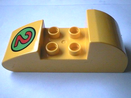 Duplo, Brick 2 x 6 x 2 Rounded Ends with Red Number 2 on Green Circle Pattern