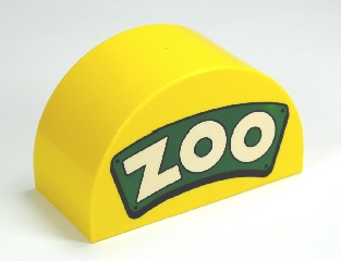 Duplo, Brick 2 x 4 x 2 Slope Curved Double with White 'ZOO' on Green Background Pattern