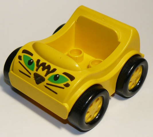 LEGO Yellow Duplo Car w/ 2 Studs on Back Silver Headlights Yellow Wheels