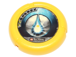Throwing Disk with Throwbot Scuba / Slizer Sub 2 Pips, LEGO Technic Logo, and Water Drop Emblem Pattern