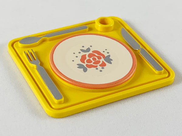 Scala Utensil Tray with Hollow Stud with White Plate with Flower and Silver Fork, Knife, and Spoon Pattern