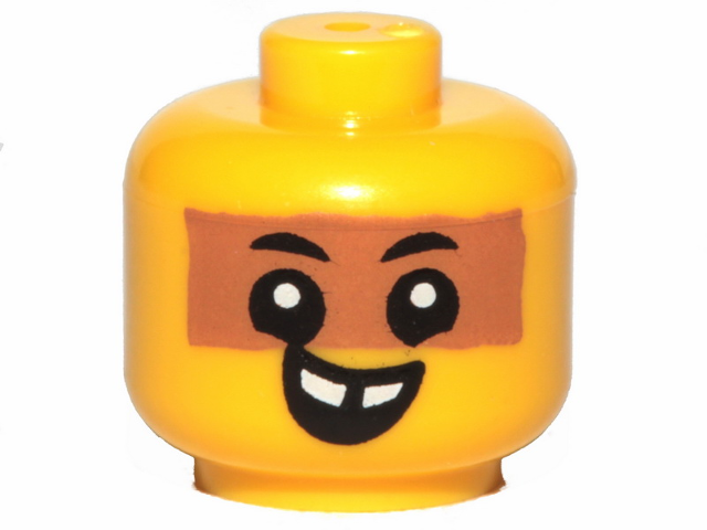 Minifigure, Baby / Toddler Head with Neck with Black Eyes, White Pupils, Medium Nougat Band, and Open Mouth Smile with Missing Tooth Pattern