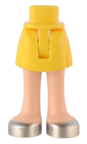 Mini Doll Hips and Skirt with Molded Light Nougat Legs and Printed Silver Open Top Shoes Pattern - Thin Hinge