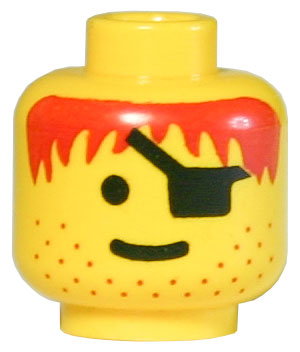 Lego Minifigure, Head Male Eye Patch, Stubble, Red-Brown Hair Pattern - Blocked Open Stud