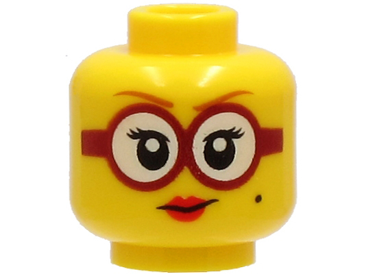 Figurka LEGO Ženská hlava s červenými kulatými brýlemi zepředu