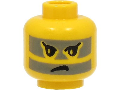 Minifigure, Head Black Eyebrows, Dark Gray Face Paint Stripes, Angry Frown Pattern