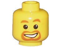 Minifigure, Head Dark Orange Eyebrows, Moustache, and Goatee, Lopsided Open Mouth Smile with Teeth Pattern