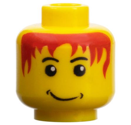 Minifigure, Head Black Eyebrows, Messy Red Hair, Lopsided Grin with Dimples Pattern