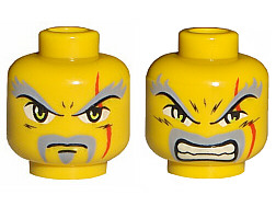 Minifigure, Head Dual Sided Exo-Force Dark Gray Moustache, Eyebrows, Thin Scar and Closed Mouth / Bared Teeth Pattern (Keiken)