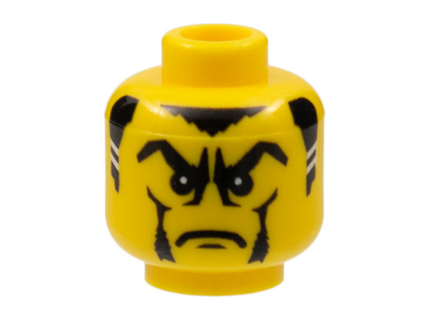 Minifigure, Head Male Sideburns with White Stripes, Frown and Facial Hair, White Pupils Pattern (Vladek)