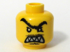 Minifigure, Head Male Angry Black Unibrow, Moustache, Pointed Teeth Pattern