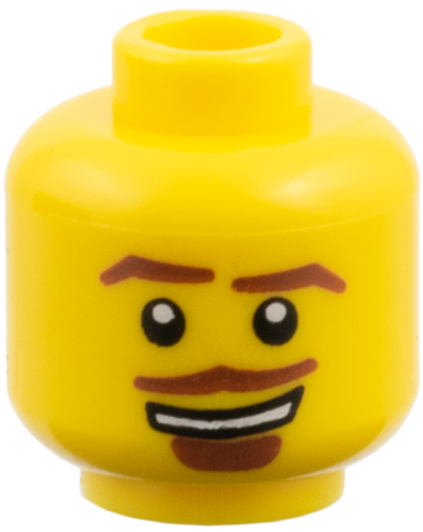 Minifigure, Head Brown Eyebrows, Goatee and Moustache, White Mouth and White Pupils Pattern