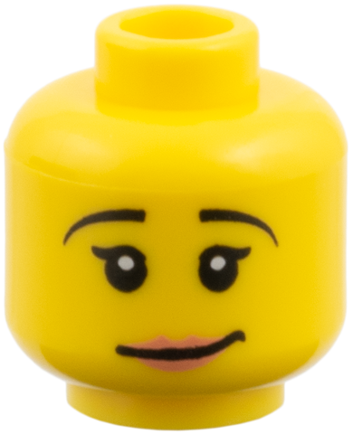 Minifigure, Head Female Black Eyebrows, Crooked Smile, Peach Lips Pattern