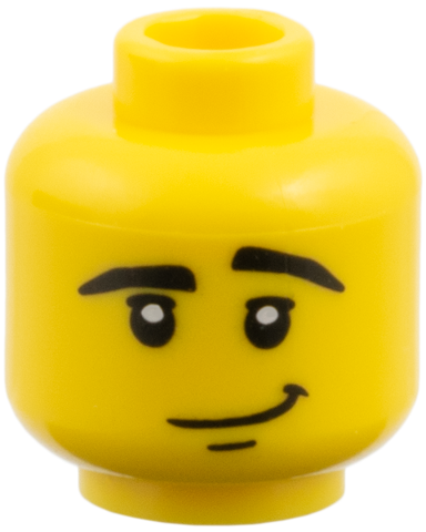Minifigure, Head Male Crooked Smile, Black Eyes with White Pupils, Black Eyebrows Pattern
