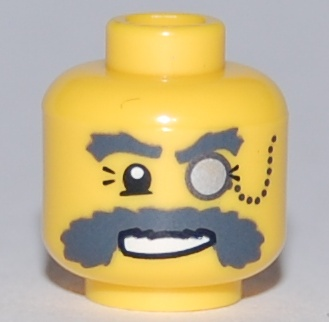Minifigure, Head Glasses with Monocle on Chain and Bushy Dark Bluish Gray Eyebrows and Moustache Pattern