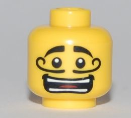Minifigure, Head Moustache Curly Long, Open Mouth Grin, White Pupils Pattern
