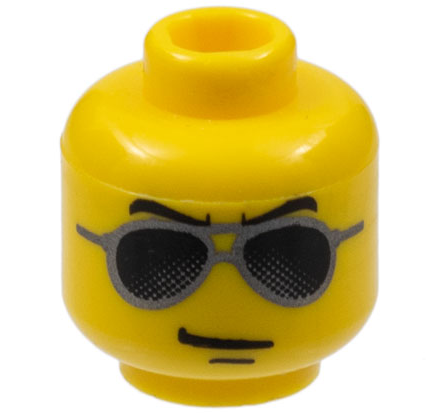 Minifigure, Head Glasses with Black and Silver Sunglasses, Chin Dimple Pattern