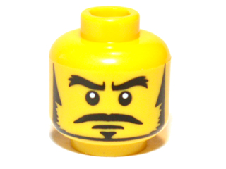 Minifigure, Head Male Black Thick Eyebrows, Sideburns, Goatee, Moustache and White Pupils Pattern