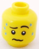 Minifigure, Head Male Wrinkled Mouth and Sweat Drops Pattern