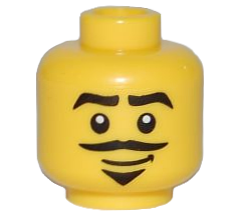Minifigure, Head Male Black Thick Eyebrows, Moustache, and Triangular Goatee, Grin with Dimple Pattern