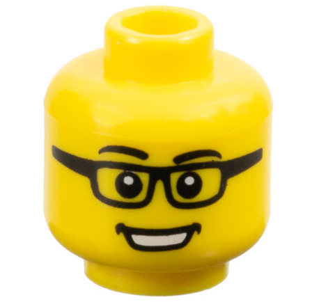 Minifigure, Head Black Eyebrows and Glasses, Open Mouth Smile with Teeth Pattern
