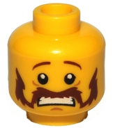 Minifigure, Head Reddish Brown Eyebrows, Bushy Moustache and Mutton Chops, Medium Nougat Chin Dimple, Scared Open Mouth with Teeth Pattern