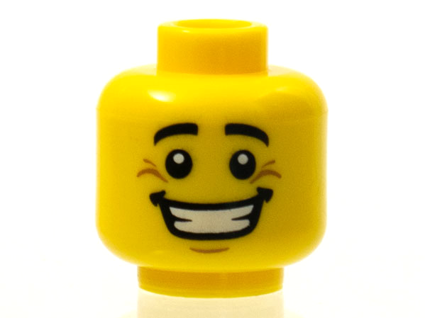 Minifigure, Head Black Eyebrows, White Pupils, Chin Dimple, Crow's Feet, Open Mouth Smile with Teeth Pattern