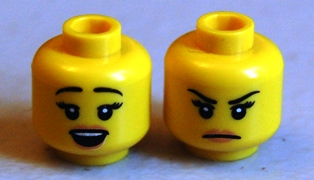 Minifigure, Head Dual Sided Female Black Eyebrows, Eyelashes, Open Mouth / Frown Pattern