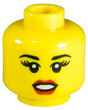 Minifigure, Head Female Black Eyebrows, Thick Eyelashes, Red Lips, Open Mouth Pattern