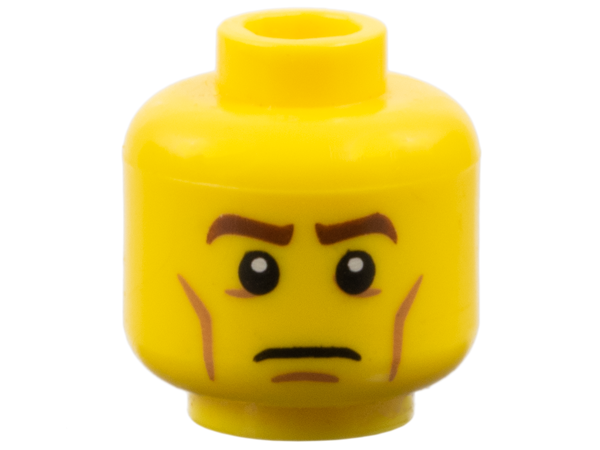 Minifigure, Head Brown Eyebrows, White Pupils, Cheek Lines, Frown Pattern