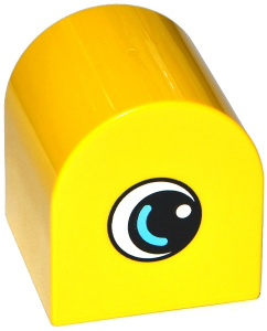 Duplo, Brick 2 x 2 x 2 Slope Curved Double with Circled Black Eye with Medium Azure Arc and White Pupil Pattern on Both Sides
