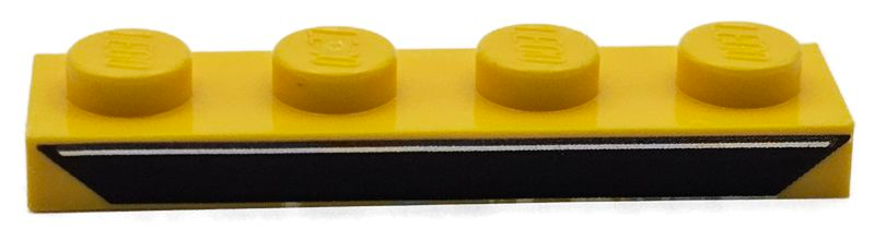 Plate 1 x 4 with Black Trapezoid with Silver Line Pattern