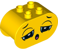 Duplo, Brick 2 x 4 x 2 Rounded Ends with Tired Face and Sleeping Face on Reverse Pattern