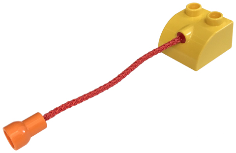 Duplo, Brick 2 x 2 Slope Curved with Hole Connector with 6L Red Rope and Orange Stud Holder