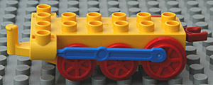 Duplo, Train Steam Engine Chassis with Blue Drive Rod, Red Wheels, and Red Tow Hook