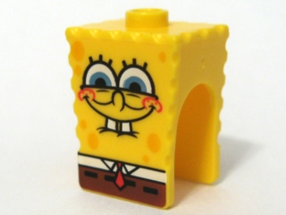 Minifigure, Head, Modified SpongeBob SquarePants with Half-Open Eyes Pattern